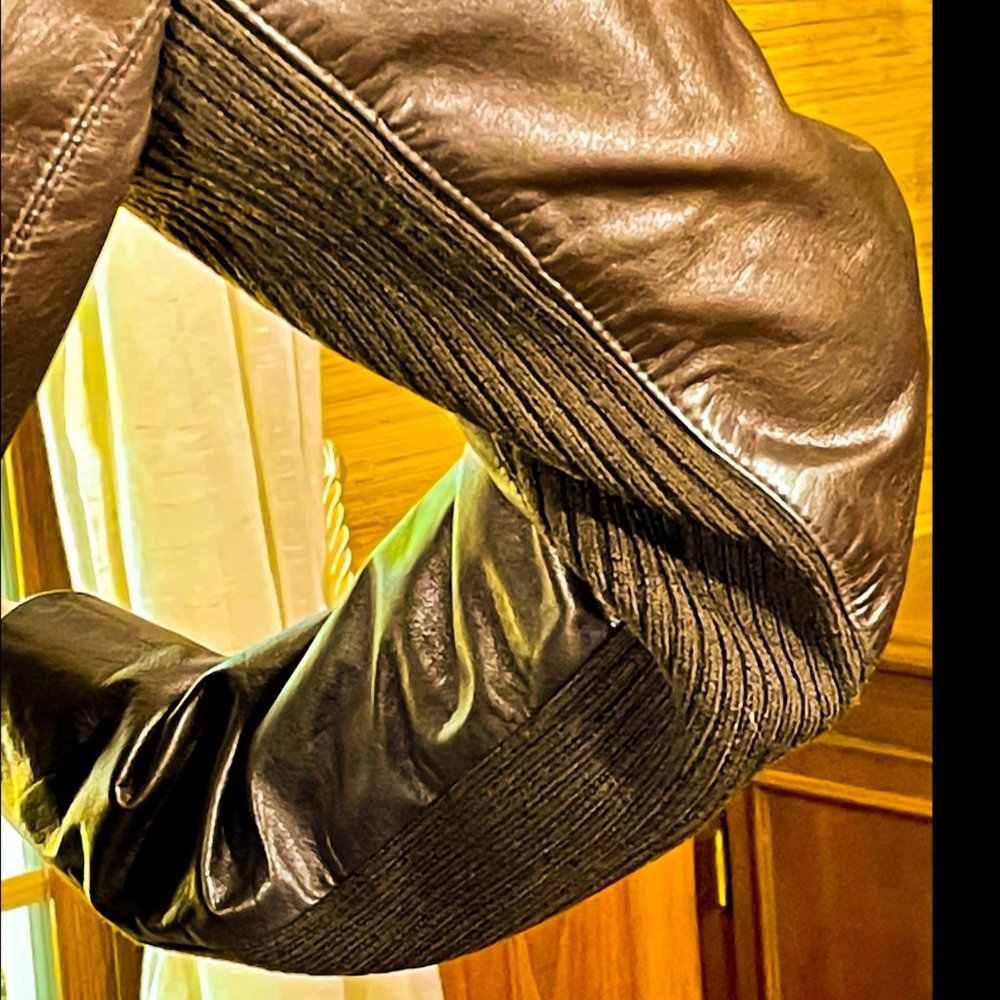 ⭐️HP⭐️COLE HAAN▪️Deep Brown Lambskin Leather & Wool Convertible Collar Jacket - Picture 9 of 16